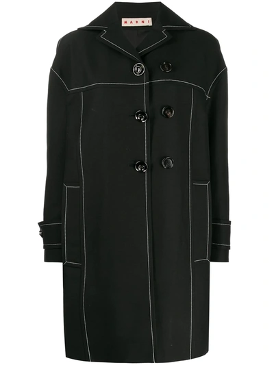 Marni Contrast Stitch Coat In Black