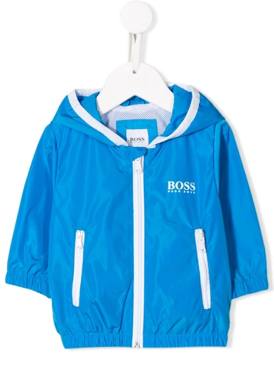 Hugo Boss Babies' Logo Print Hooded Jacket In Blue
