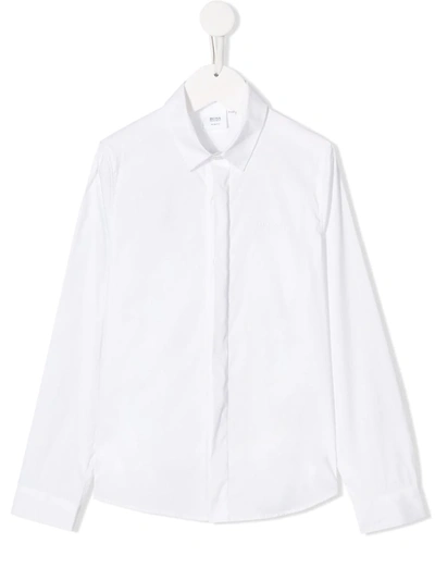 Hugo Boss Kids' Long Sleeve Shirt In White