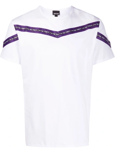 Just Cavalli Striped Logo-print T-shirt In White