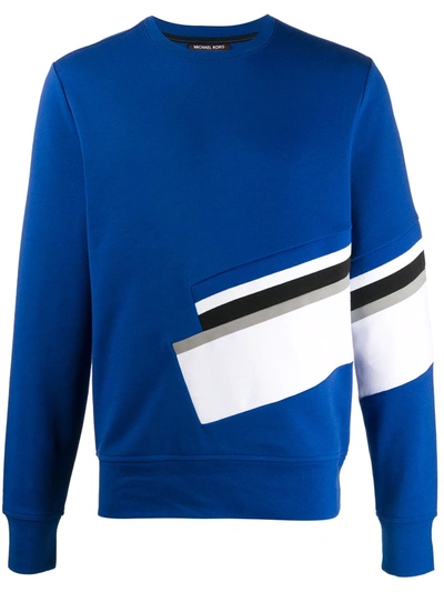 Michael Kors Stripe Detailed Crew Neck Sweatshirt In Blue