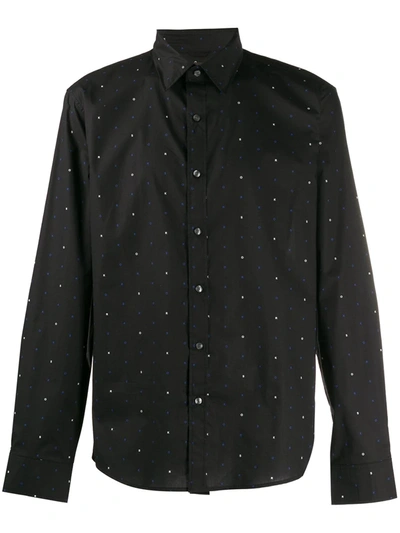 Michael Kors Letter-print Slim-fit Shirt In Black