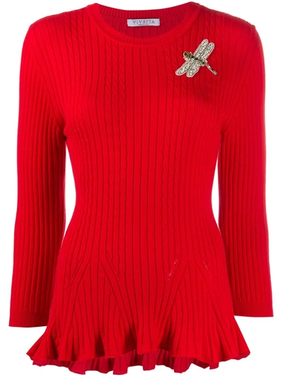 Vivetta Knitted Dragon Fly Appliqué Jumper In Red