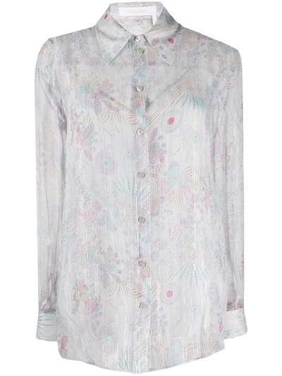 See By Chloé Sheer Floral-print Shirt In Grey