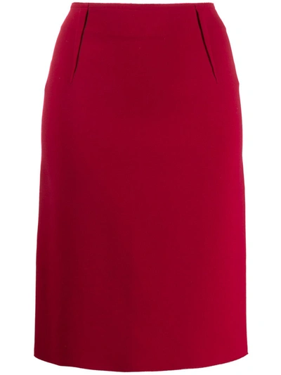 Pre-owned Lanvin 1990s Pleated Detail Pencil Skirt In Red