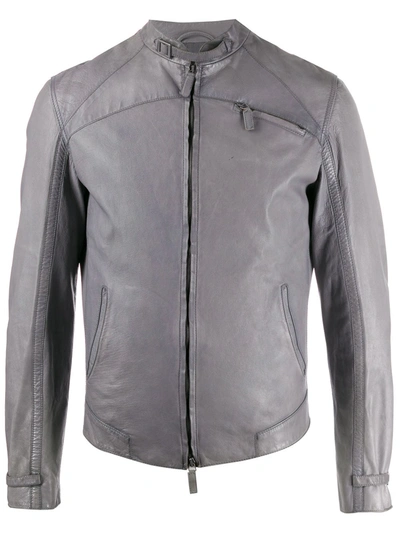 Pre-owned Giorgio Armani 2008 Fitted Leather Jacket In Grey