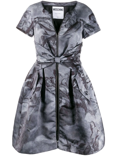 Pre-owned Moschino 1990s Angel Printed Belted Dress In Grey