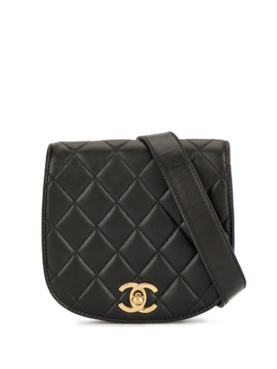 Pre-owned Chanel 1990 Quilted Rounded Belt Bag In Black
