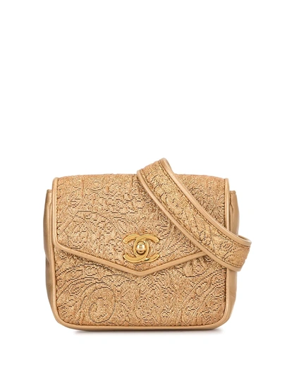 Pre-owned Chanel 1992 Cc Floral-jacquard Belt Bag In Gold