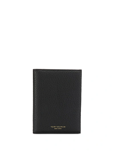 Tory Burch Perry Pebbled-texture Cardholder In Black/gold