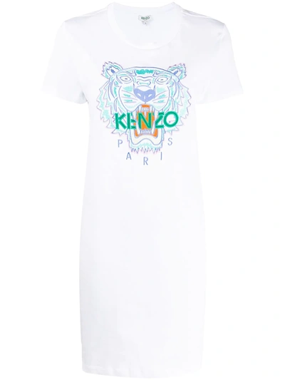 Kenzo Ladies Tiger Embroidered T-shirt Dress In White