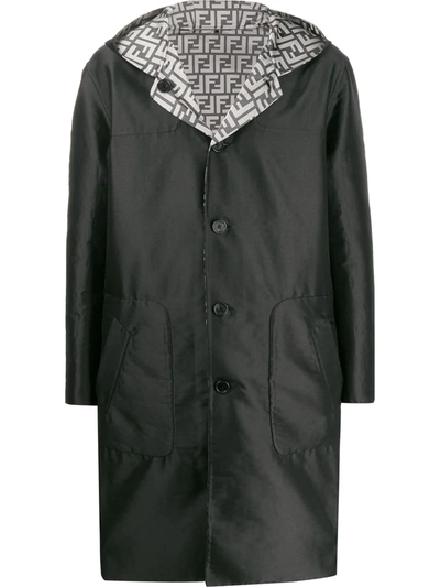 Fendi Reversible Hooded Nylon Coat In Black