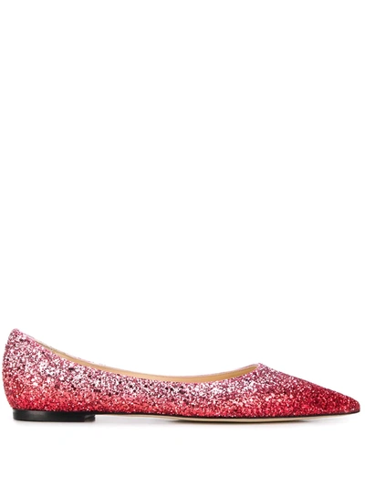 Jimmy Choo Love Glitter Ballerina Shoes In Red
