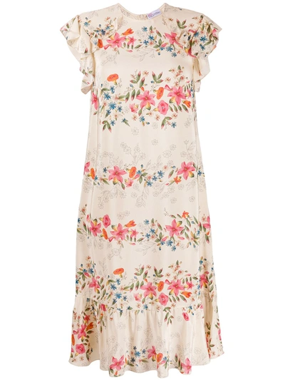 Red Valentino Frilled Short-sleeved Floral Dress In Neutrals