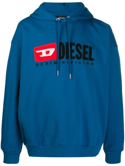 Diesel S-divison Logo Embroidered Hoodie In Blue