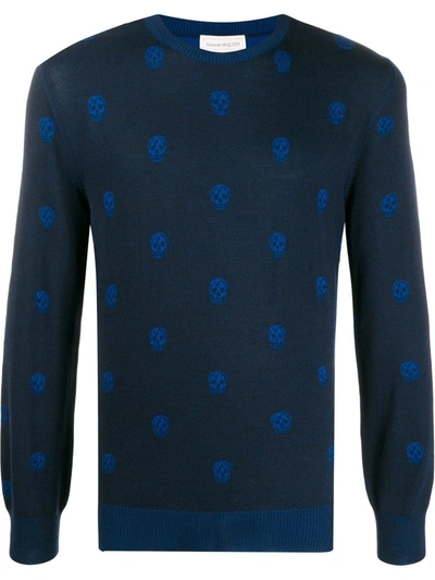 Alexander Mcqueen Jacquard Skull Jumper In Blue