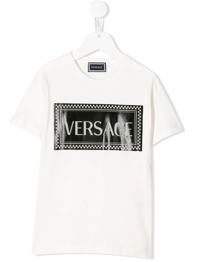 Young Versace Kids' Logo Tape Print T-shirt In White
