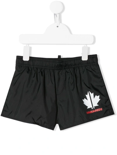 Dsquared2 Kids' Logo Print Swim Shorts In Black