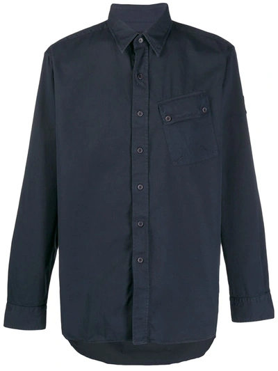 Belstaff Plain Long Sleeve Cargo Shirt In Blue