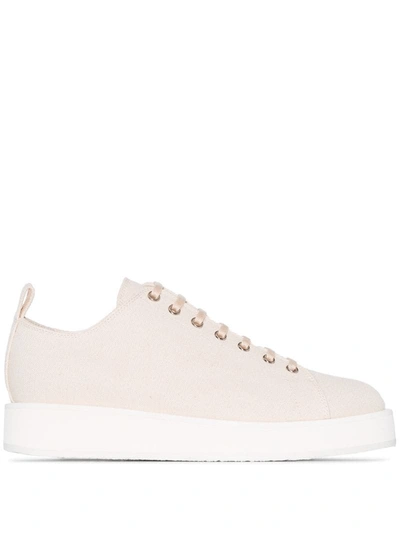 Jil Sander Neutral Flatform Cotton Canvas Low Top Trainers In Neutrals