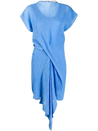 Nina Ricci Draped Plissé Cotton And Silk-blend Dress In Blue