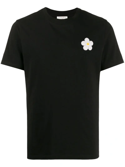 Sandro T-shirt Mit Aufgestickter Blume In Black