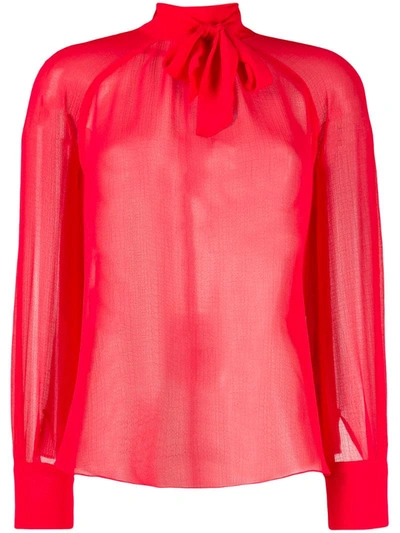 Kenzo Pussy Bow Chiffon Blouse In Red