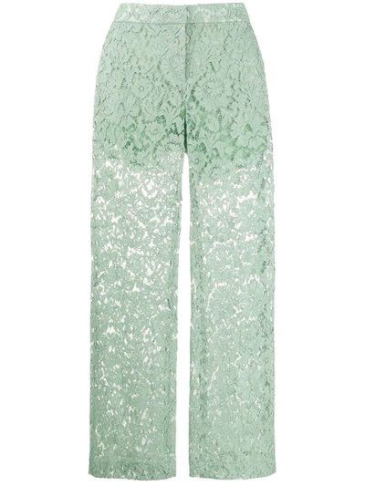 Valentino Floral Lace Flared Trousers In Green