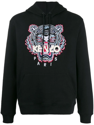 Kenzo Tiger-embroidered Hooded Sweatshirt In Black