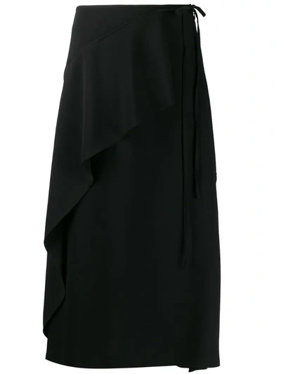 Kenzo Asymmetric Ruffle Midi Skirt In Black