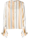 Lanvin Statement Sleeve Blouse In White,grey,beige