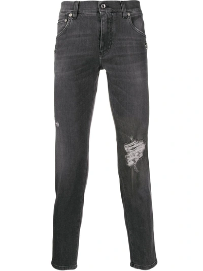 Dolce & Gabbana Distressed Skinny Jeans In Grey