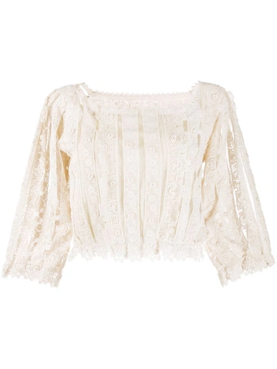 Red Valentino Cropped Lace Top In Neutrals