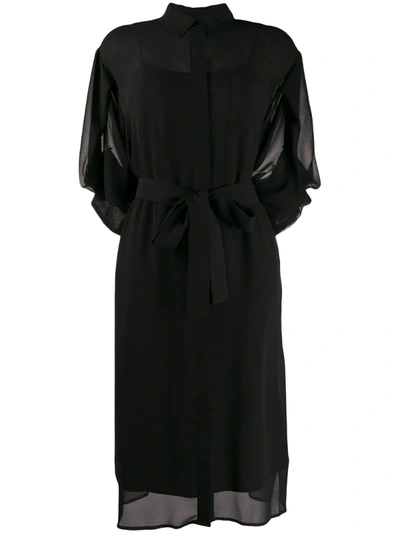 Dkny Belted Sheer Shirt Dress In Black