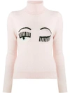 Chiara Ferragni Knitted Winking Eye Jumper In Pink