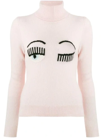 Chiara Ferragni Knitted Winking Eye Jumper In Pink