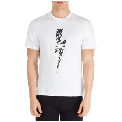 Neil Barrett Men's Short Sleeve T-shirt Crew Neckline Jumper Graffiti Thunderbolt In White