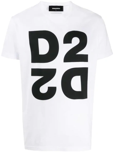Dsquared2 D2 Square Shaped Logo Print T-shirt In White,black