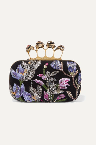 Alexander Mcqueen Women's Spider Four-ring Embroidered Leather Box Clutch In Multicolor