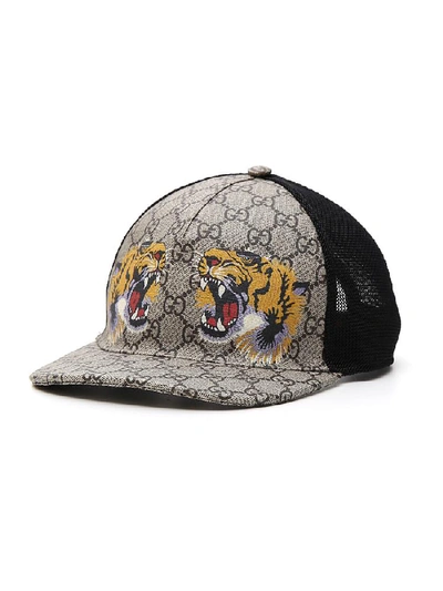 Gucci Gg Supreme Tiger Cap In Dark Brown/black