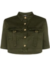 Balmain Military Cropped Cotton-blend Shirt In Green
