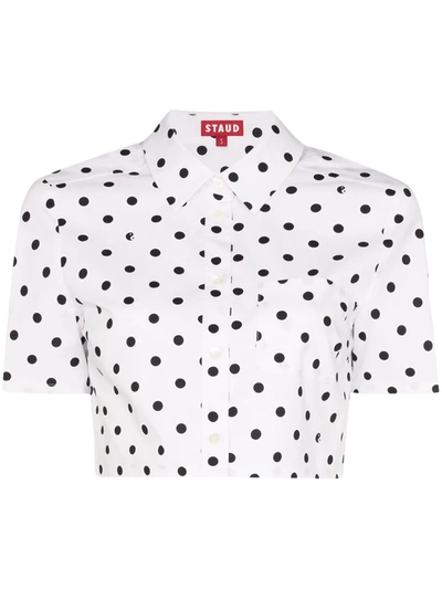 Staud Polka-dot Cotton-blend Cropped Blouse In Black,white