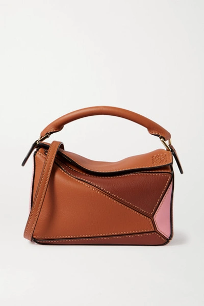 Loewe Puzzle Mini Color-block Textured-leather Shoulder Bag In Pink