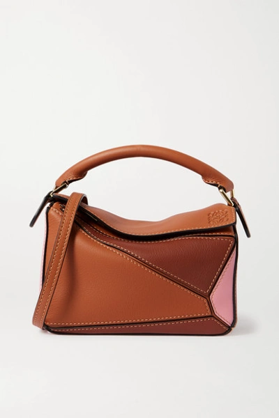 Loewe Puzzle Mini Color-block Textured-leather Shoulder Bag in Natural