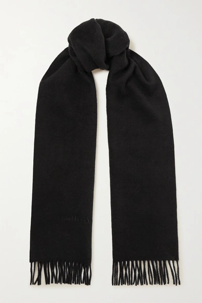 Bottega Veneta Logo-embossed Fringed Cashmere And Wool-blend Scarf In Black