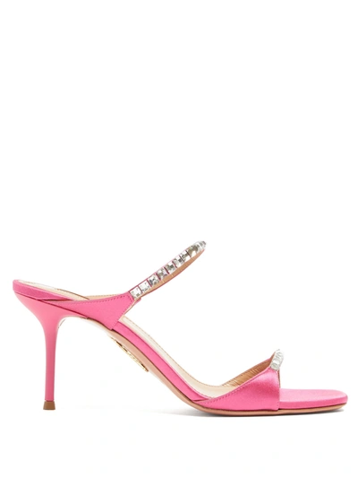 Aquazzura Diamante 75 Crystal-embellished Satin Mules In Pink