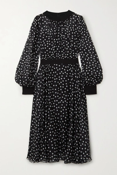 Dolce & Gabbana Polka-dot Silk-blend Chiffon Midi Dress In Black