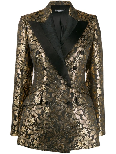 Dolce & Gabbana Double-breasted Metallic Floral-jacquard Blazer In Black