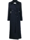 Chloé Belted Double-breasted Twill Coat In Navy