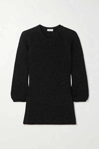 Saint Laurent Metallic Knitted Sweater In Black